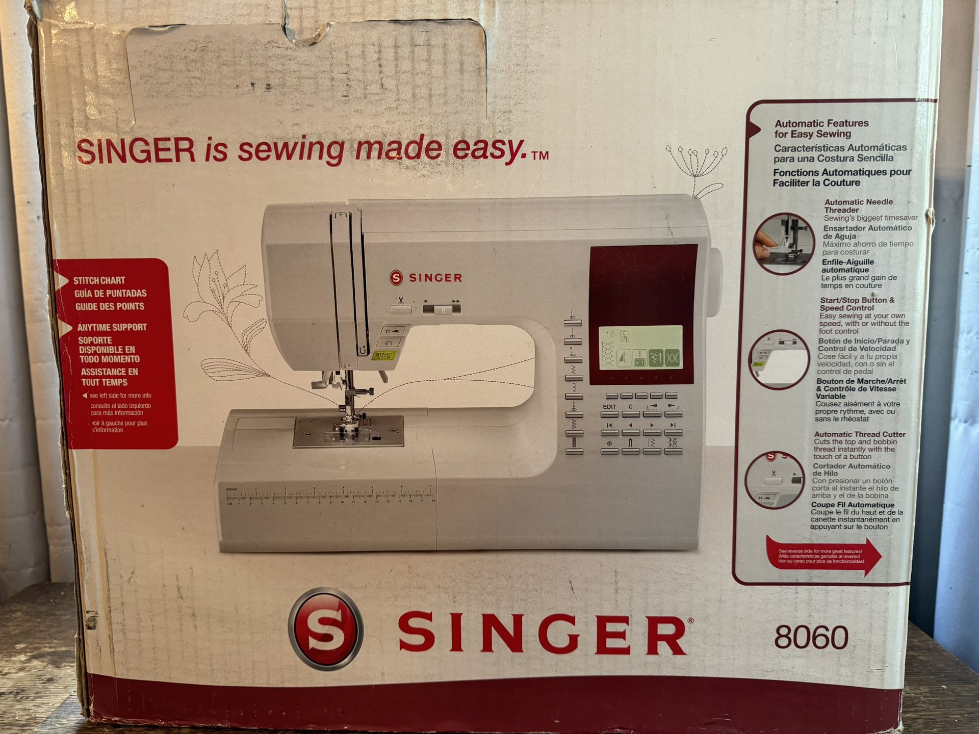 SINGER 8060 600-Stitch Computerized Sewing Machine with Extension Table and Hard Cover New In Box