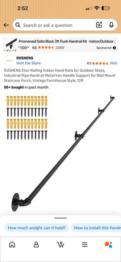 OUSHENG Stair Railing Indoor Hand Rails for Outdoor Steps, Industrial Pipe Handrail Metal Iron Handle Support for Wall Mount Staircase Porch, Vintage