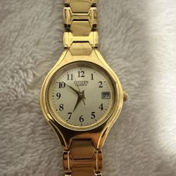 Citizen Womens Watch EU2252-56P Quartz Gold Dial Stainless Steel Petite 23mm New Battery Works Well