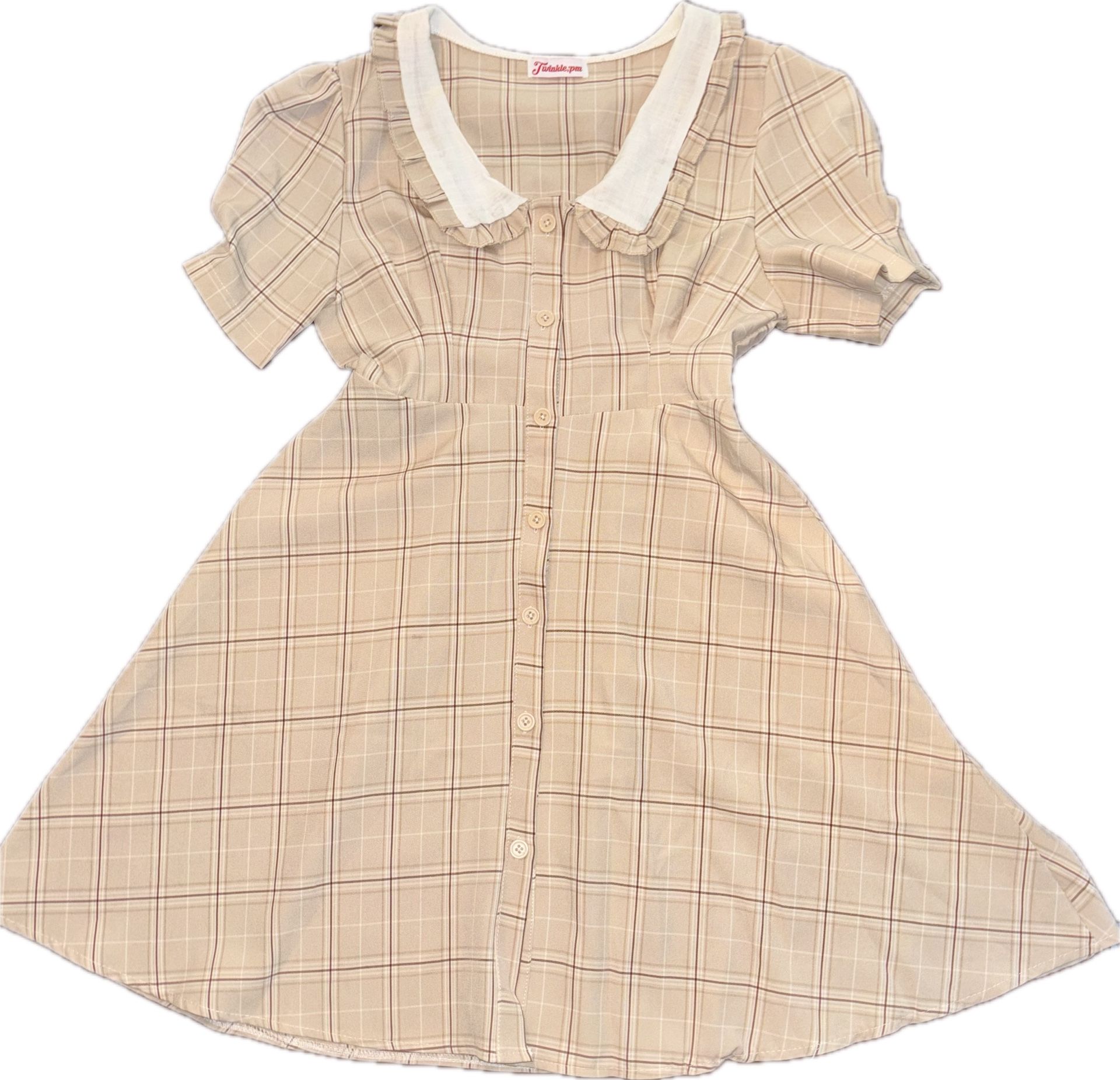 Vintage Check Pattern Dress with Frill Collar