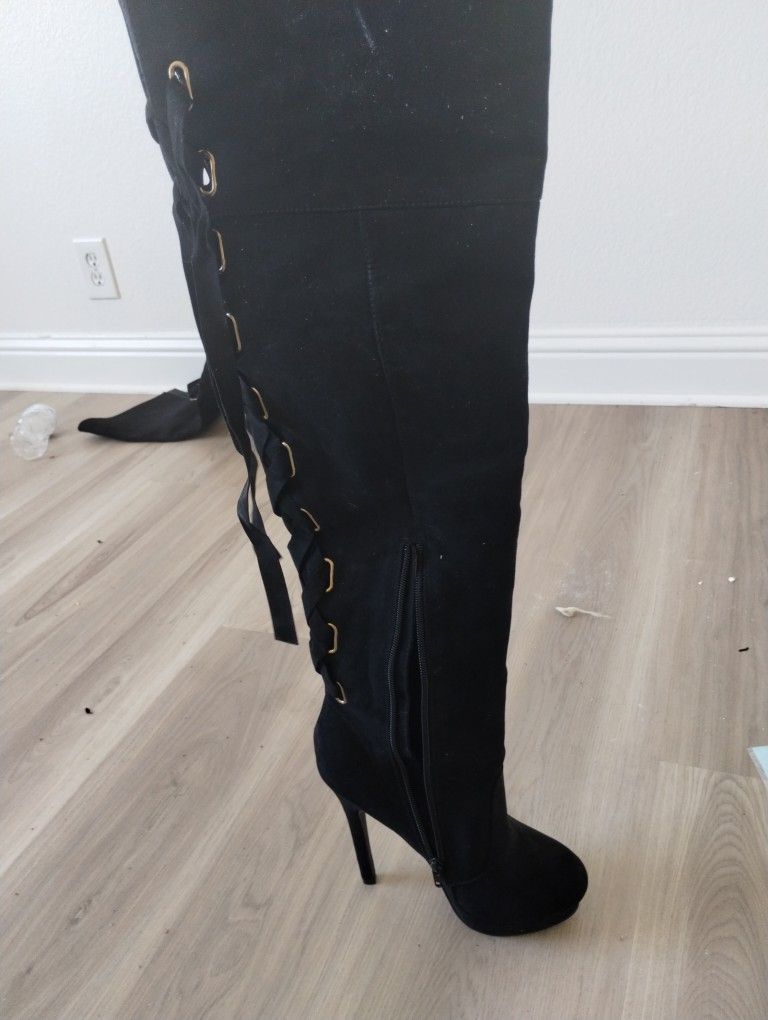 Thigh High Boots Laced Up Back Size 6.5