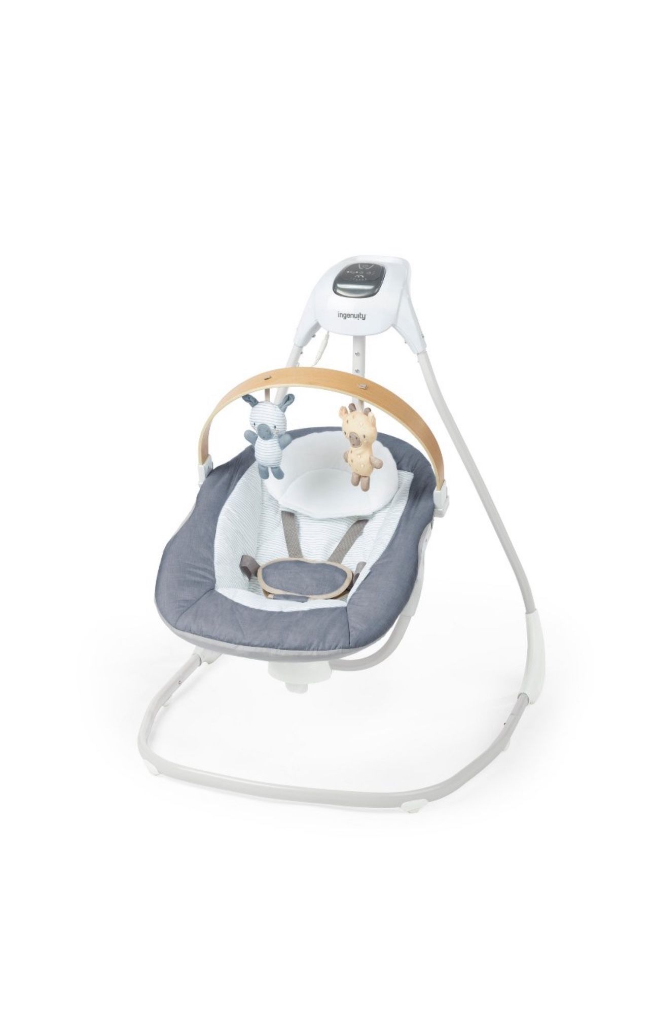Ingenuity Simple Comfort Compact Swing with Wood Toy Bar - Chambray