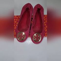 Tory Burch Designer Pink Suede Leather Ballet Flats Size 6.5