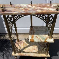Vintage Brass And Onyx Etagere
