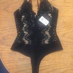New Windsor Black Thong Back Bodysuit Size XS