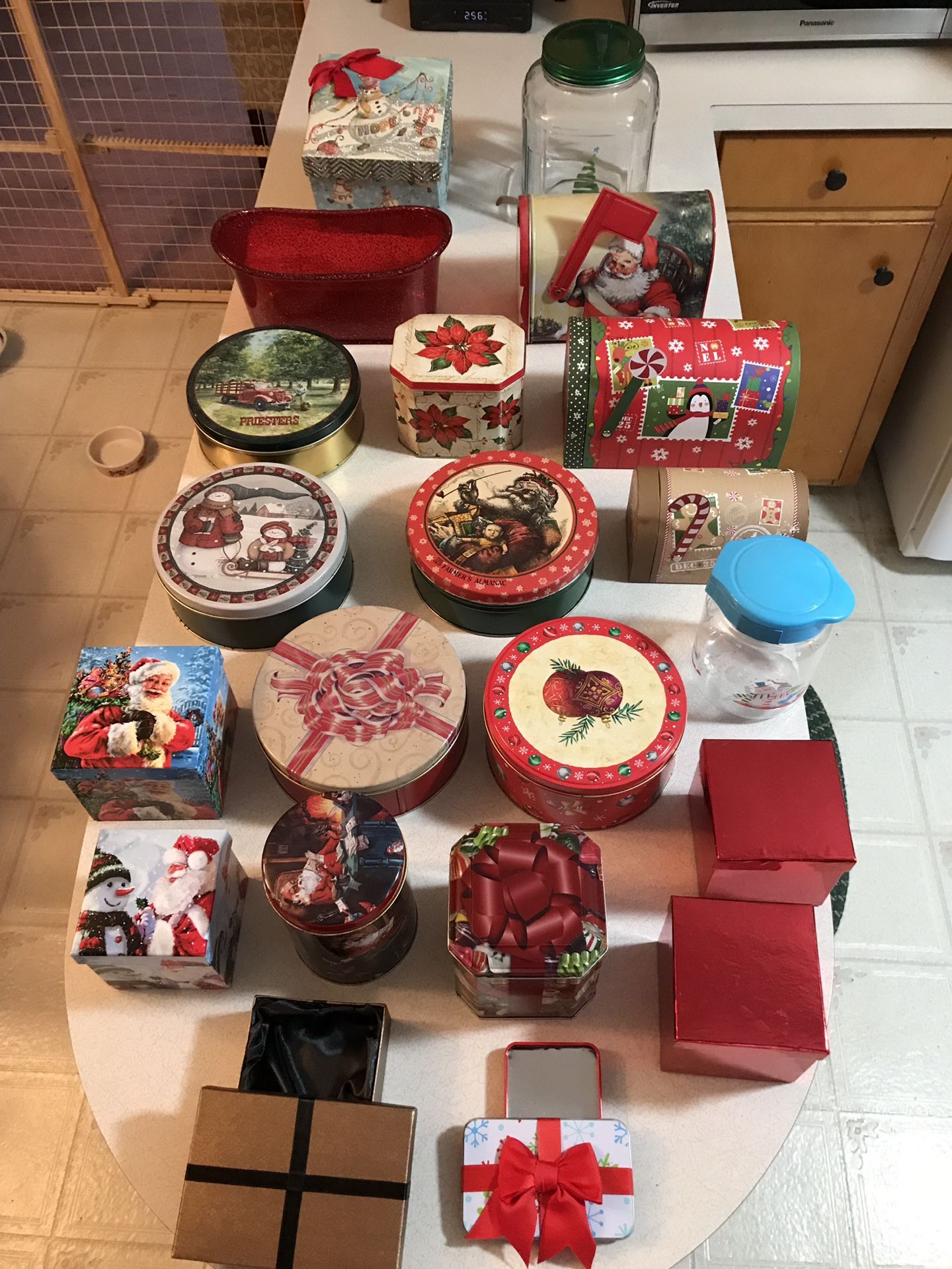 Lot of Christmas Tins Boxes & Bags Candy Dish and more!