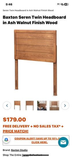 Baxton Seren Twin Headboard in Ash Walnut Finish Wood
