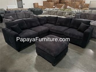 New Black Designer Style Sectional Couch and Ottoman Set Modern Contemporary Staging Furniture Small Living Room Apartment Space Many Color Beige Gray