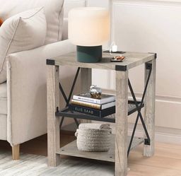 17 stories Eidelweiss Tall End Table Nightstand with 2 USB Ports, 2 Power Outlets, and 2 Storage Shelves