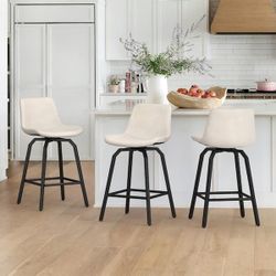 Ivory leather swivel barstool set of 3