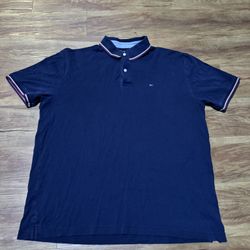 Tommy Hilfiger Polo Shirt Mens XL Navy Blue Pique Short Sleeve Classic Casual we
