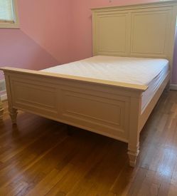 White Wood Bed Frame with Headboard