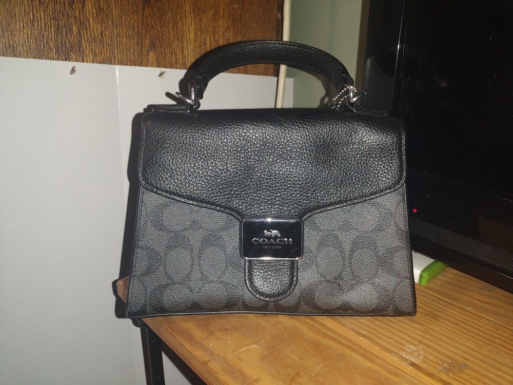 Coach Pepper Satchel Signature Canvas & Leather Sv/Graphite/Black