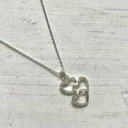 Claire’s Dainty Silver  Tone Rhinestone Heart Necklace 