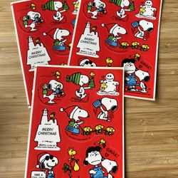 Vintage Hallmark Peanuts Snoopy Woodstock Lucy HOLIDAY SEAL 3 Sheets
