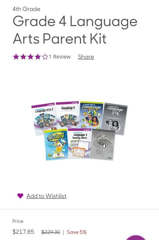 Abeka Language Arts 4 BRAND NEW