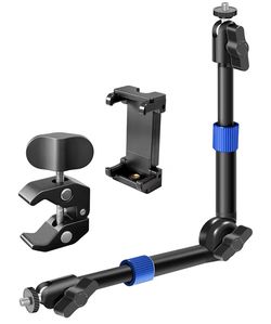 Universal Retractable Magic Arm Clamp 11.8-15 Inch, Webcam Stand，1/4" & 3/8" Thread with Phone Mount, Adjustable Camera Arm for Camera Lighting Mounti