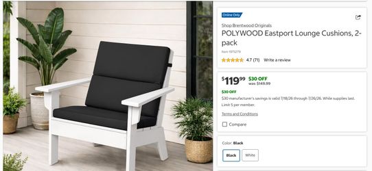 POLYWOOD Eastport Lounge Cushions, 2-pack