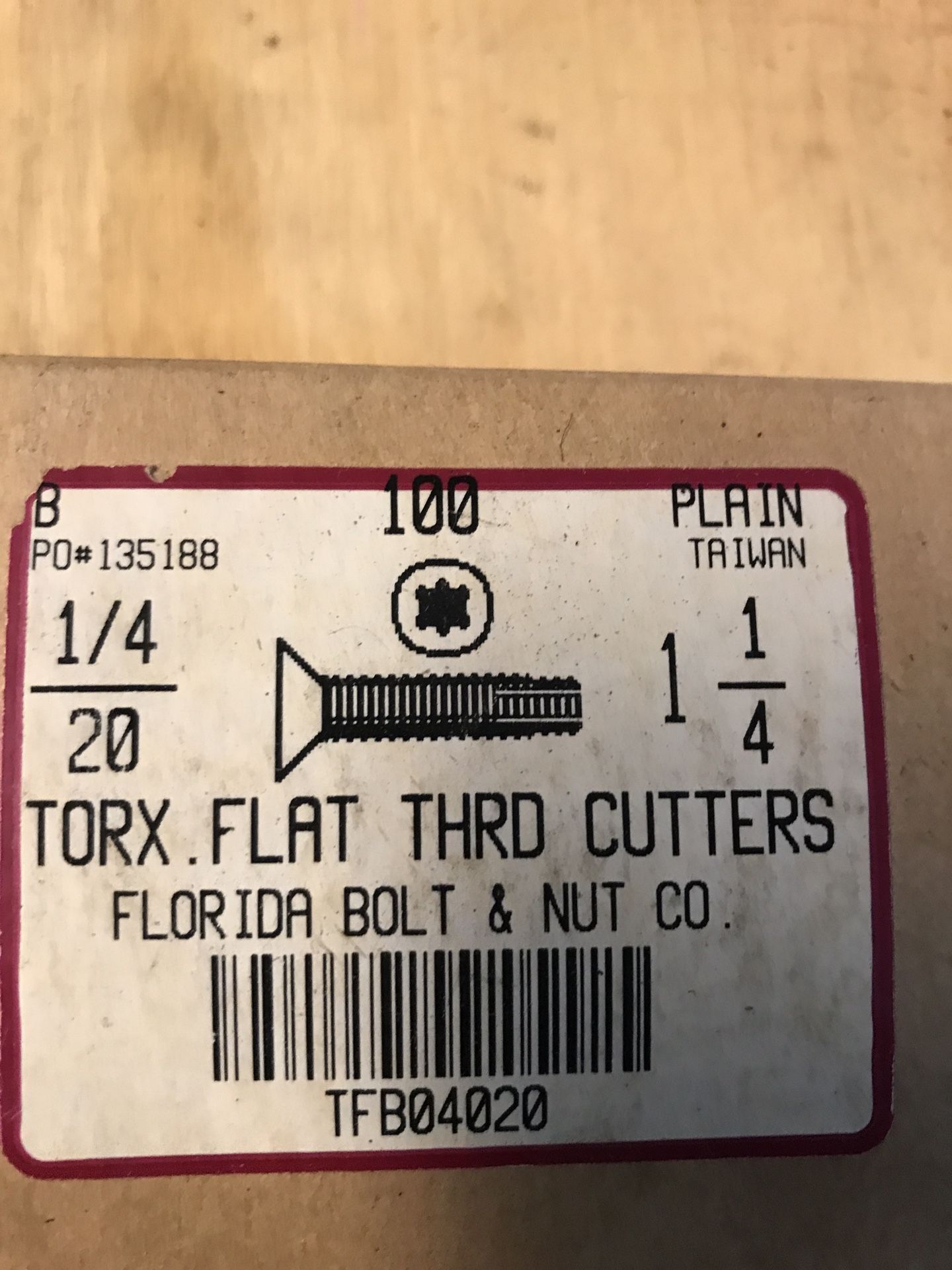 Torx Drive 1/4-20 Bolts 1 1/4”