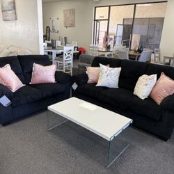 Ashley Sofa And Loveseat In Black Corduroy 