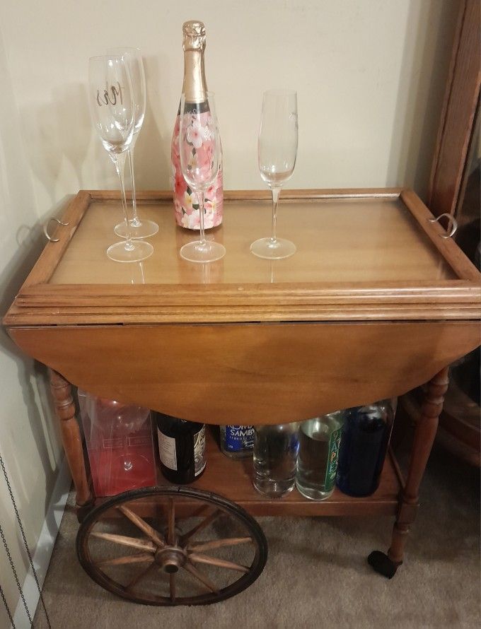 Antique Portable Bar Cart/ Table and drink tray