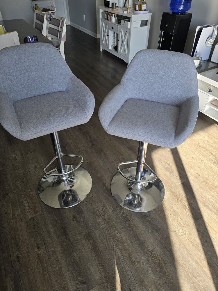 Grey Bar Stools, Set Of 2, Height Adjustable