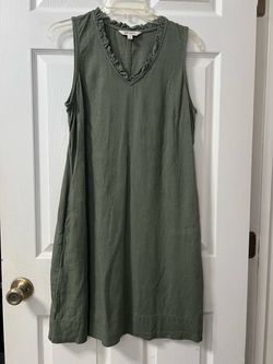 Briggs Olive Green Sleeveless Ruffle Neck Dress