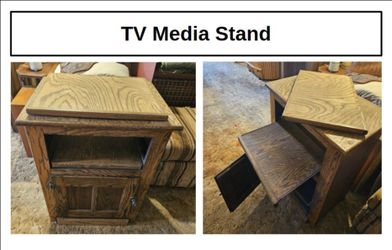 Swivel Top TV Stand with Cabinet and Pull-Out Shelf