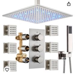 Shower Head System With 6 Body Sprays  Brushed Nickel 