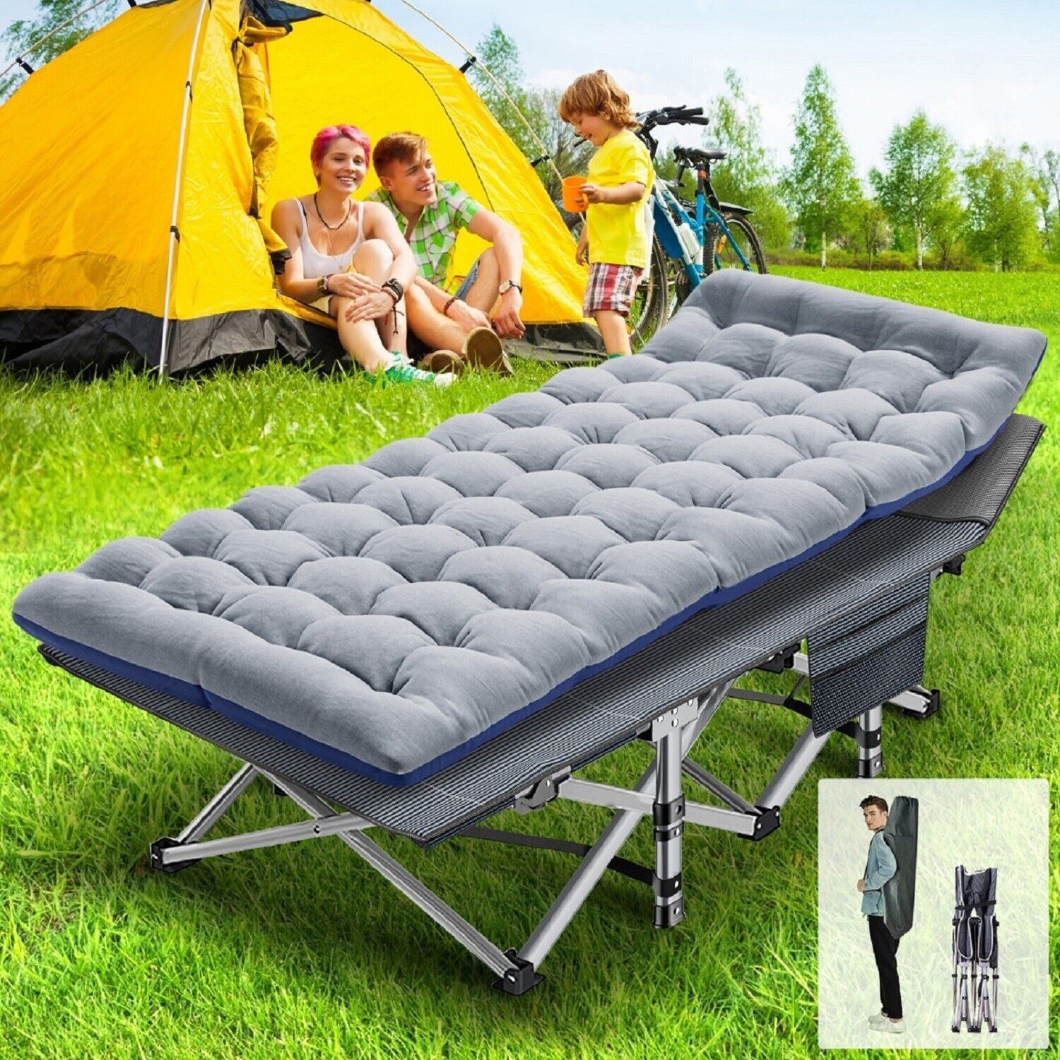 Folding Camping Cot Guest Sleeping Bed w/Mattress&Carry Bag Foldable Cots