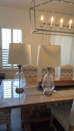 Table lamps with lamp shades.