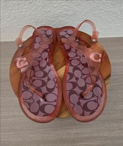 COACH Natalee Jelly Sandals Pink Glitter Signature C Logo Women's Size 8