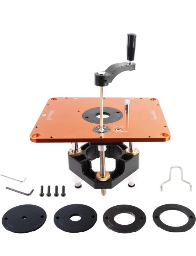 O'SKOOL Router Lift Systems for 3-1/2" Diameter Motors, 9-1/4'' x 11-3/4'' Plate 5-Piece Insert Ring Kit