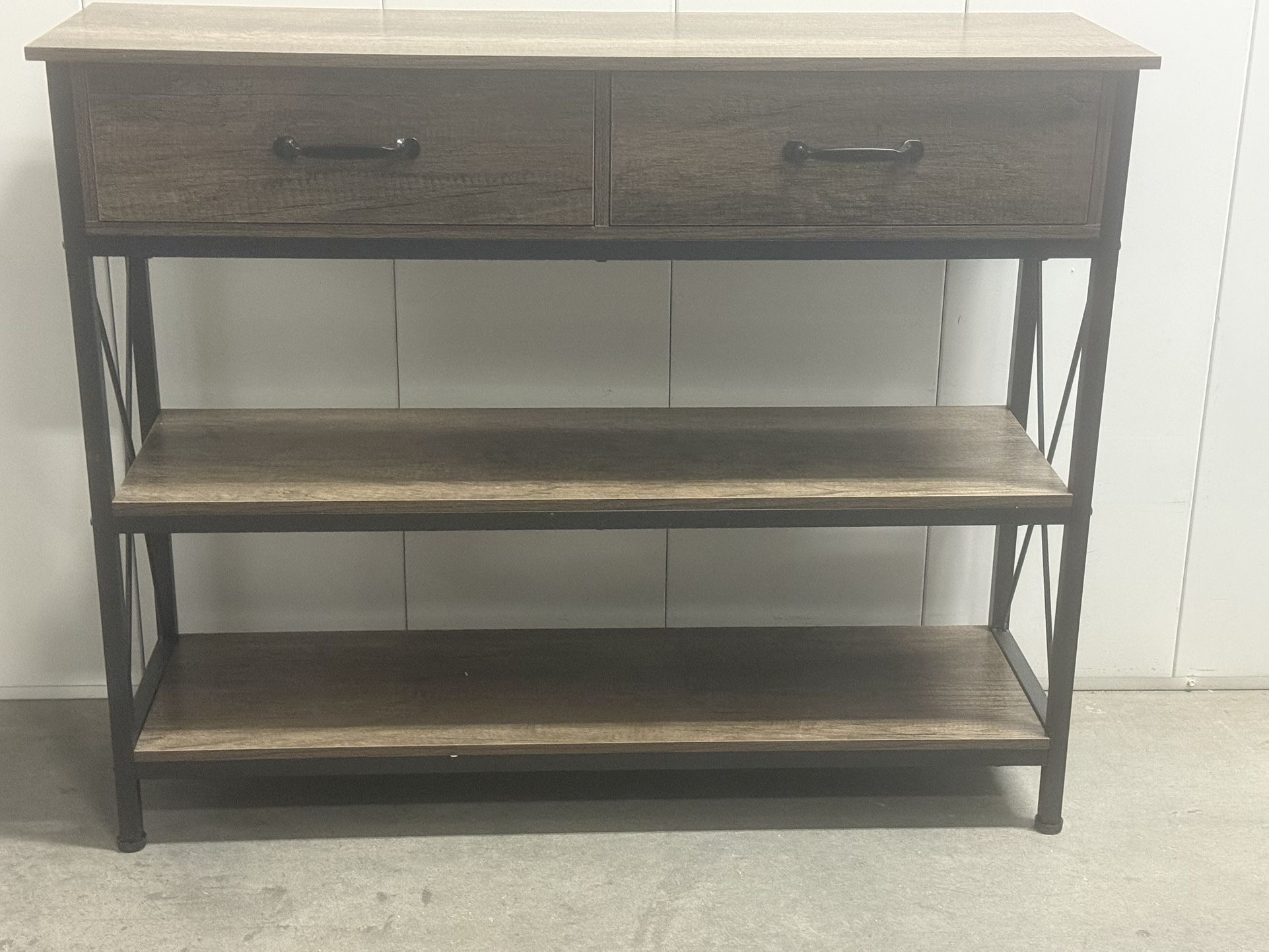 Rustic Industrial Console Table with Drawers & Shelves