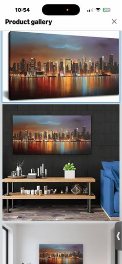 Modern New York City Canvas Wall Art for Living Room Manhattan Skyline Night View Artwork for Bedroom Office Canvas Print 20"x40"