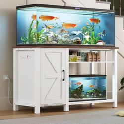 55-75 Gallon Fish Tank Stand with Power Outlet & Adjustable Shelf, Heavy Duty Aquarium Stand with Cabinet Storage for Fish Tank, Turtle Tank, Reptile 