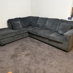 Like NEW — Modern Microfiber Gray / Green / Blue Sectional & Left Hand Chaise 🚚 Estate Sale Furniture Liquidation Need Gone ASAP