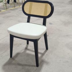 Modern Cane-Back Dining Chair – Black Wood Frame & Cream Seat (New)