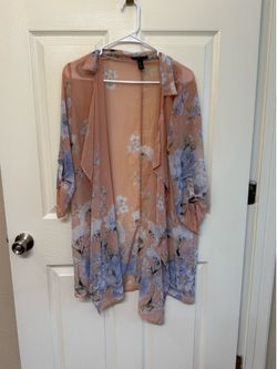 Peach Floral Sheer Kimono Cardigan (medium)