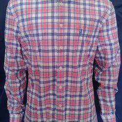 Johnnie-O Button-Up Shirt Men’s Large Pink Blue Plaid Long Sleeve Casual

