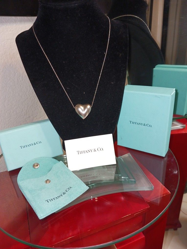 Authentic Tiffany & Co. "Puffed Heart" Sterling Silver Necklace