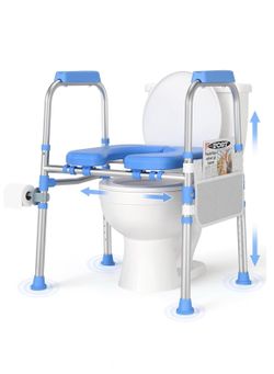 Padded Toilet Seat Riser for Seniors FSA/HSA Eligible, Adjustable Safety Frame Raised Toilet Seat with Handles, Heavy Duty Bariatric Recovery Elderly