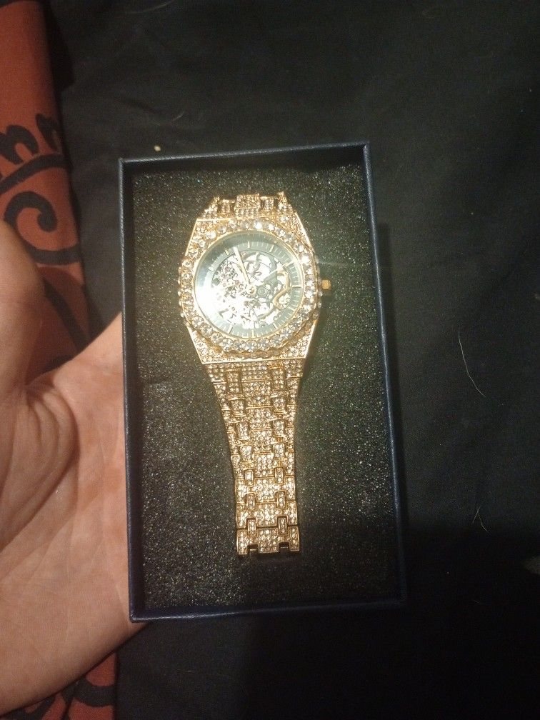 Adamans Studded Watch - Gold Mens