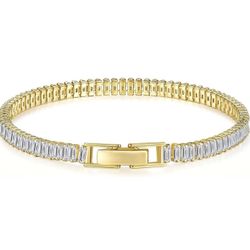 14K Gold/White Gold Plated 4mm Cubic Zirconia Tennis Bracelet | Silver Bracelet, Gold Bracelet for Women | Classic CZ Bracelet| Size 6-8 Inch