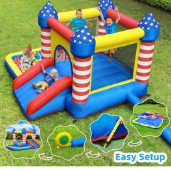 Patriotic Castle Bounce House with Blower – Great for Toddlers!