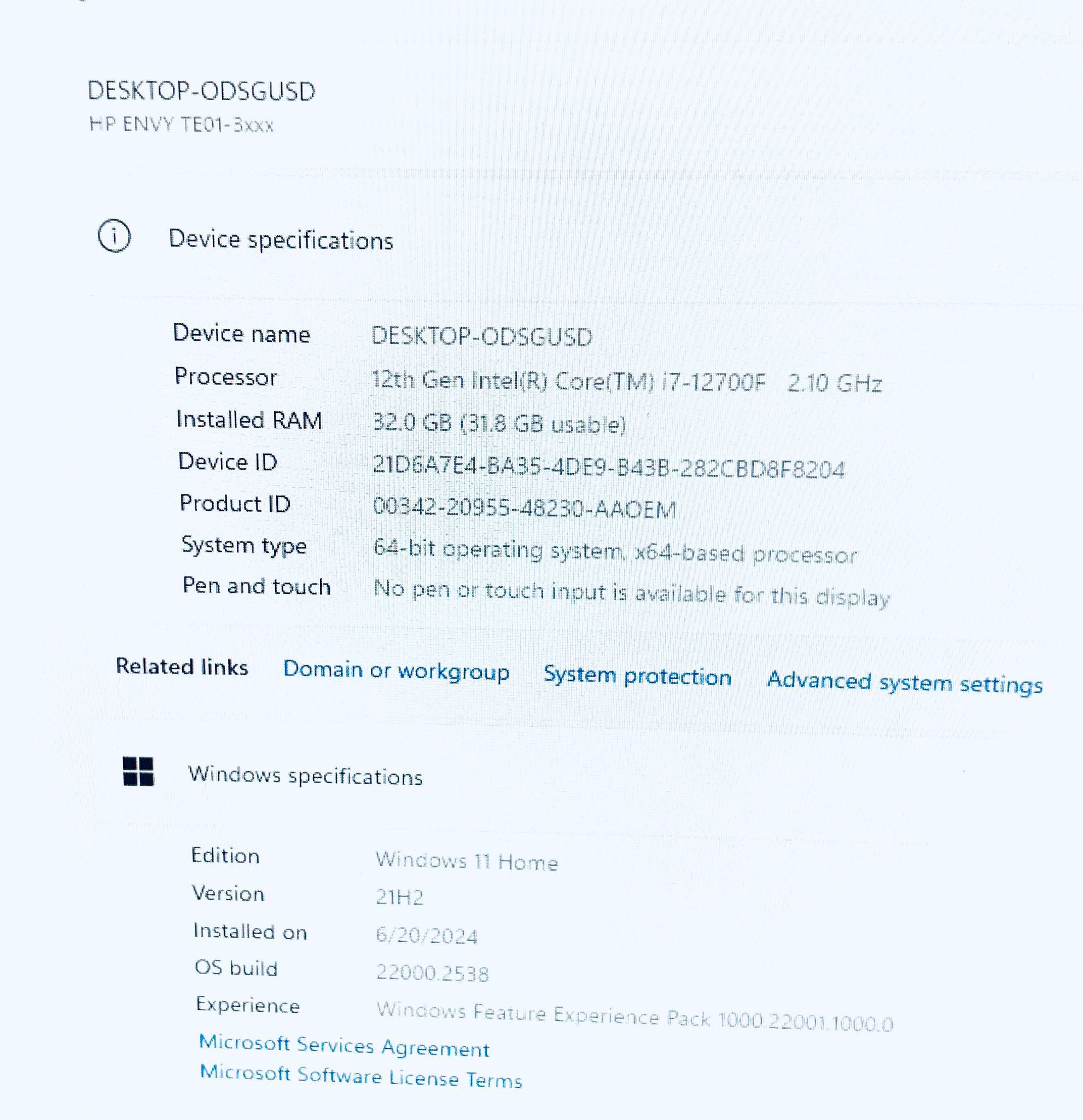 HP Envy TE01 3xxx PC i7 12700F 32GB RAM 1TB SSD NVIDIA GTX 1660 SUPER 6GB VRAM Graphics