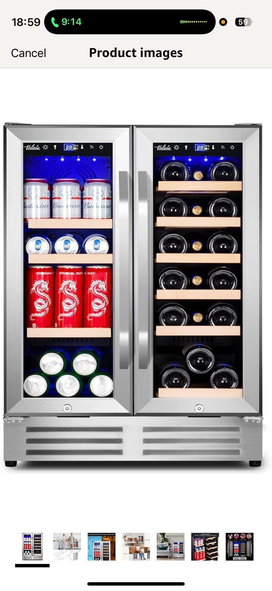 Wine and Beverage Refrigerator, 24 Inch Dual Zone Fridge with Glass Door, Built-In Cooler with Powerful and Quite Cool System/18 Bottles and 88 Cans C