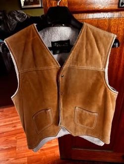 Vest with pockets,vintage beige suede leather and faux shearling vest from Sears, The Leather Shop.