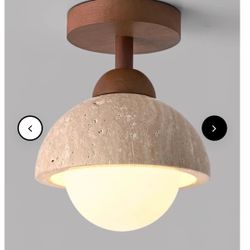 2 Each $85 Wabi-Sabi Travertine Dome Ceiling Light