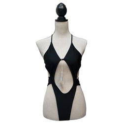 New Black Cutout One Piece Bikini Swimsuit, Size Small